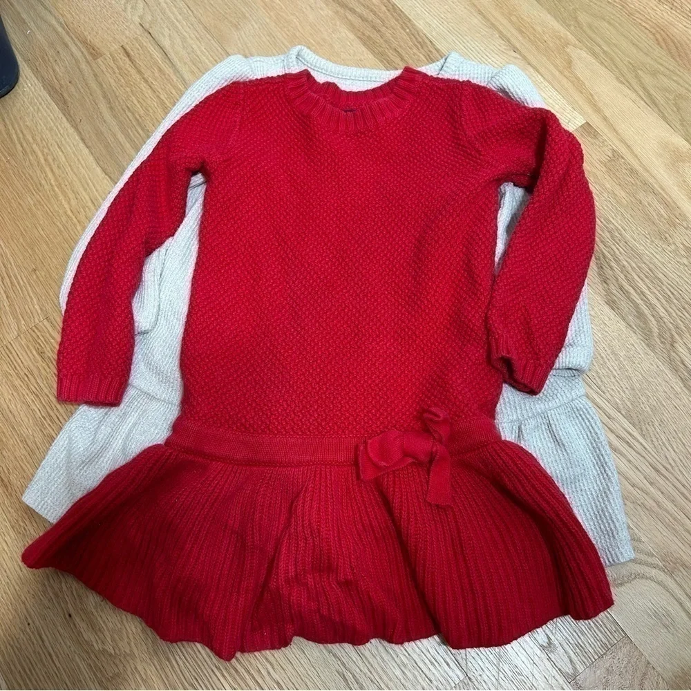 4T Girls Dress Bundle Gap Cat & Jack Red Tan Cream Long Sleeve Knit Sweater Kids